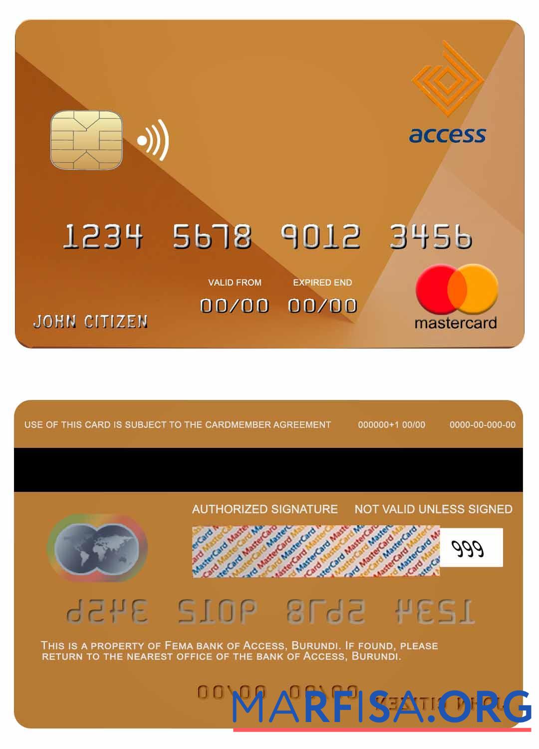 Printable Burundi Access bank mastercard template